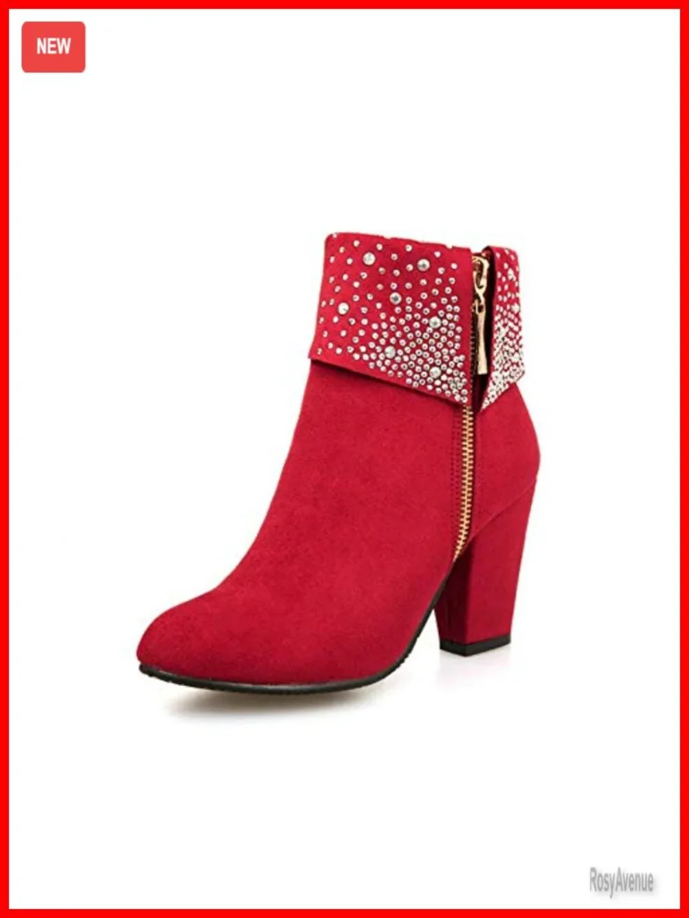 Faux Leather Chunky Heel Ankle Booties with Zipper Women's Winter Boots